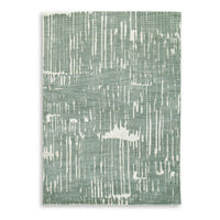 Cayo 8x10 Large Area Rug, Teal Abstract Linear Accents, White Polyester - BM354647