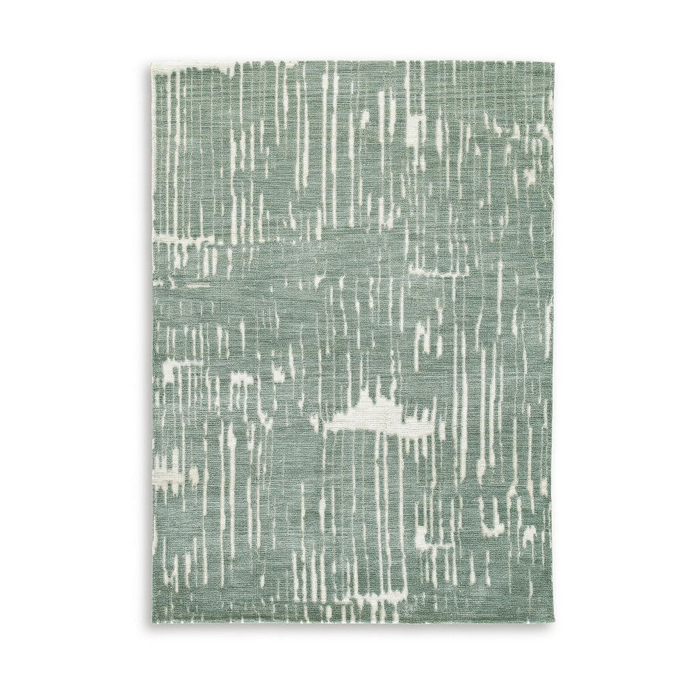 Cayo 8x10 Large Area Rug, Teal Abstract Linear Accents, White Polyester - BM354647