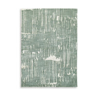 Cayo 8x10 Large Area Rug, Teal Abstract Linear Accents, White Polyester - BM354647