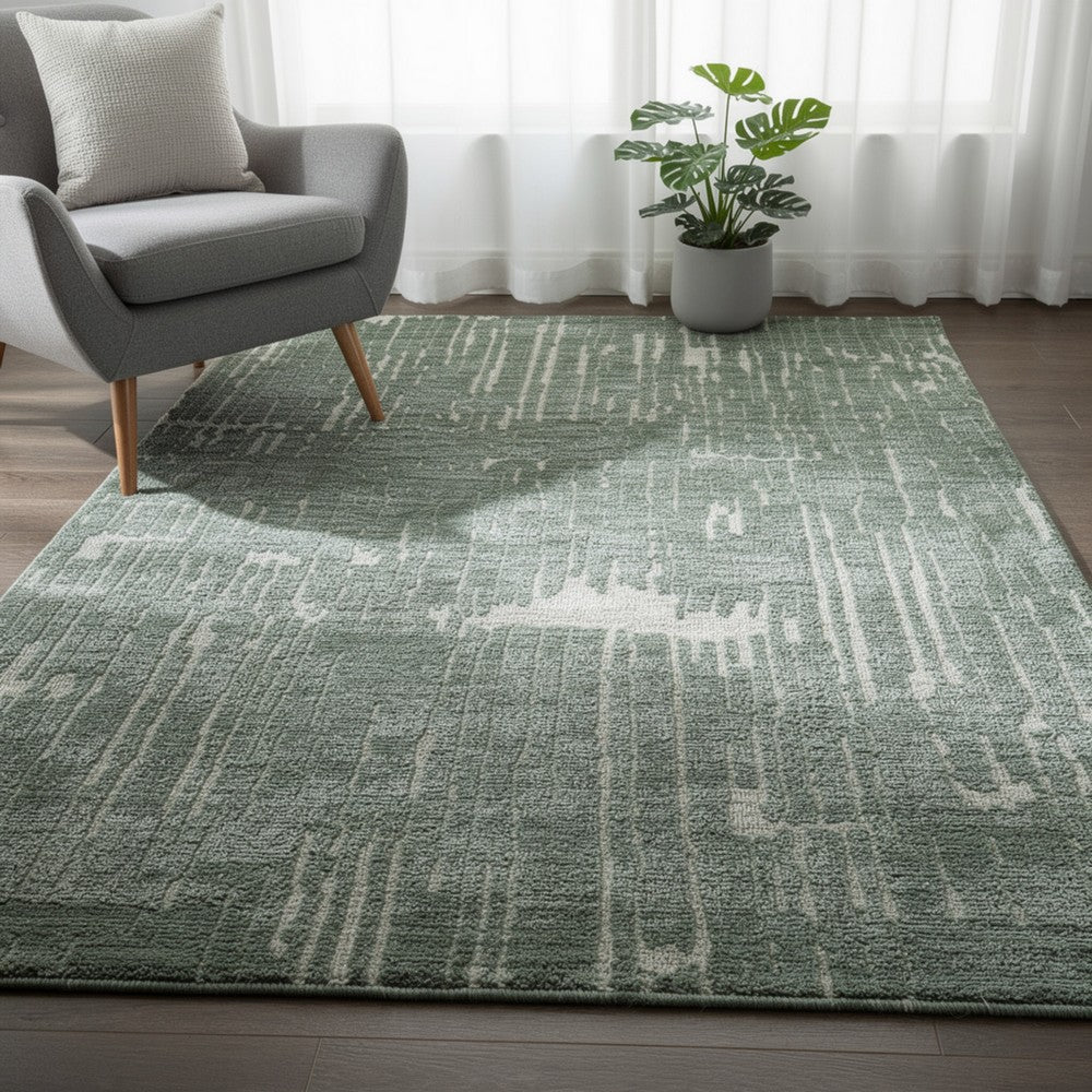 Cayo 8x10 Large Area Rug, Teal Abstract Linear Accents, White Polyester - BM354647