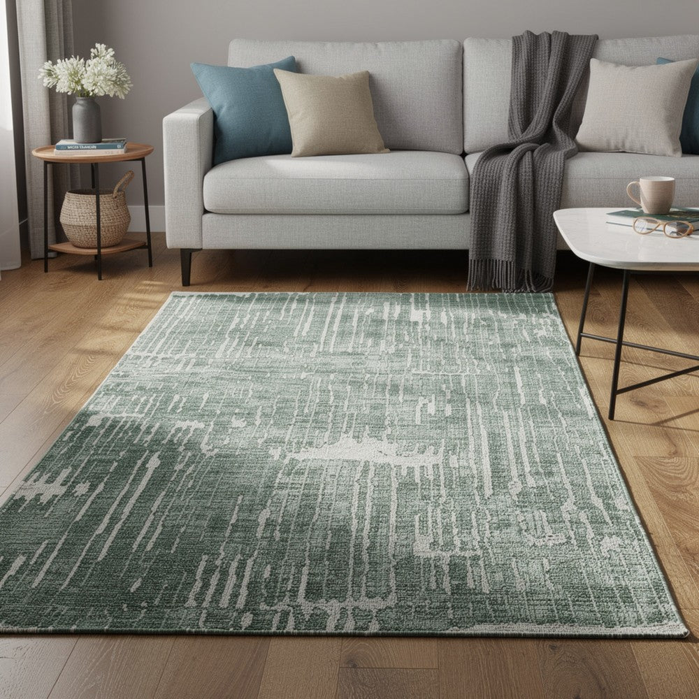 Cayo 8x10 Large Area Rug, Teal Abstract Linear Accents, White Polyester - BM354647