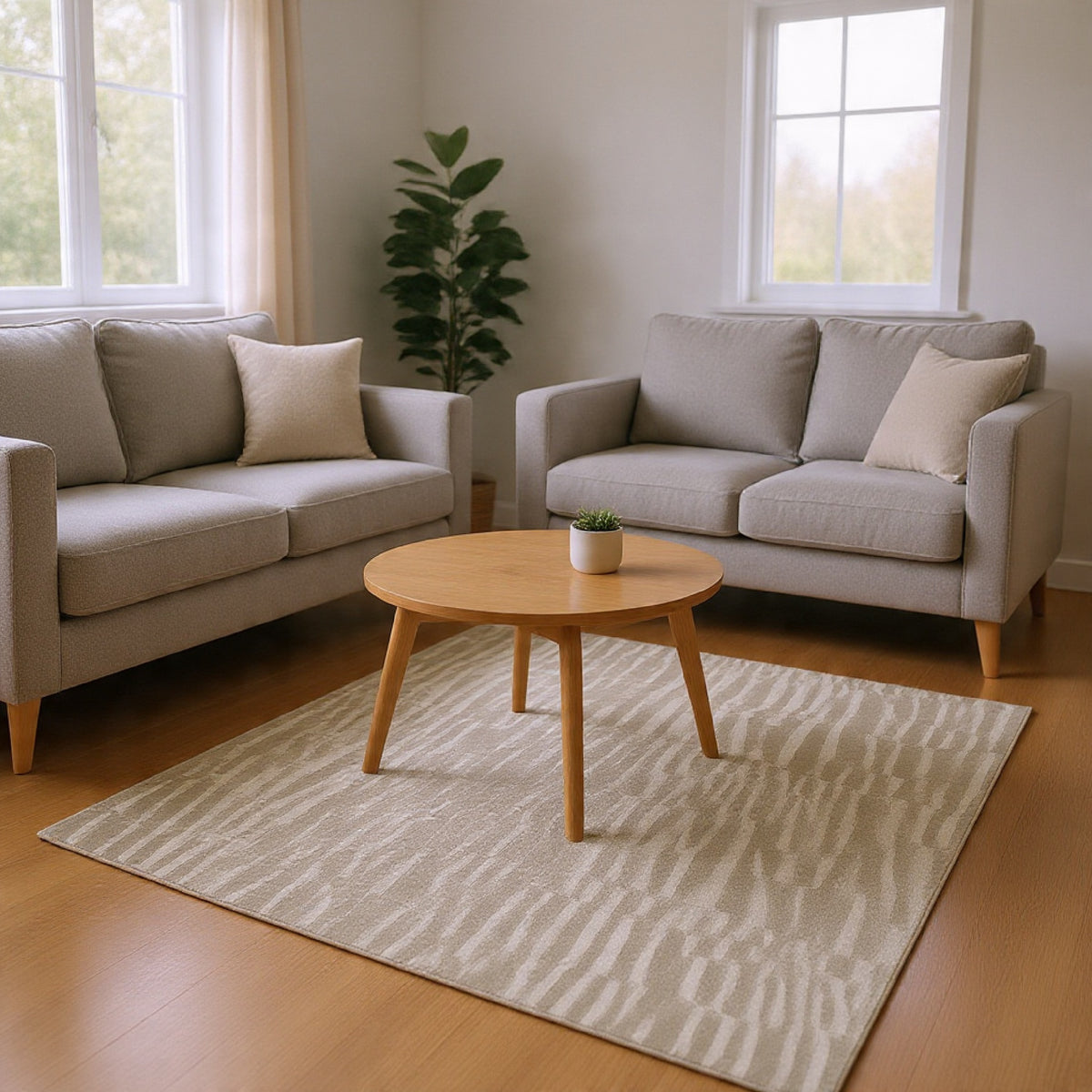 Bella 8x10 Large Area Rug with Abstract Linear Patterns, Beige-White
