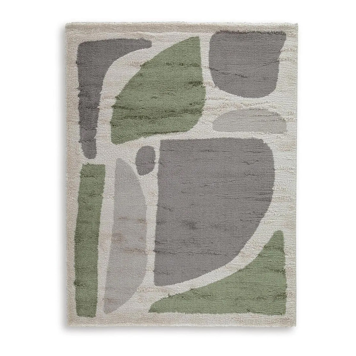 Abram 8x10 Large Area Rug with Green-Gray Geometric Blocks, Ivory