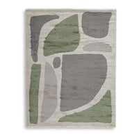 Abram 8x10 Large Area Rug with Green-Gray Geometric Blocks, Ivory