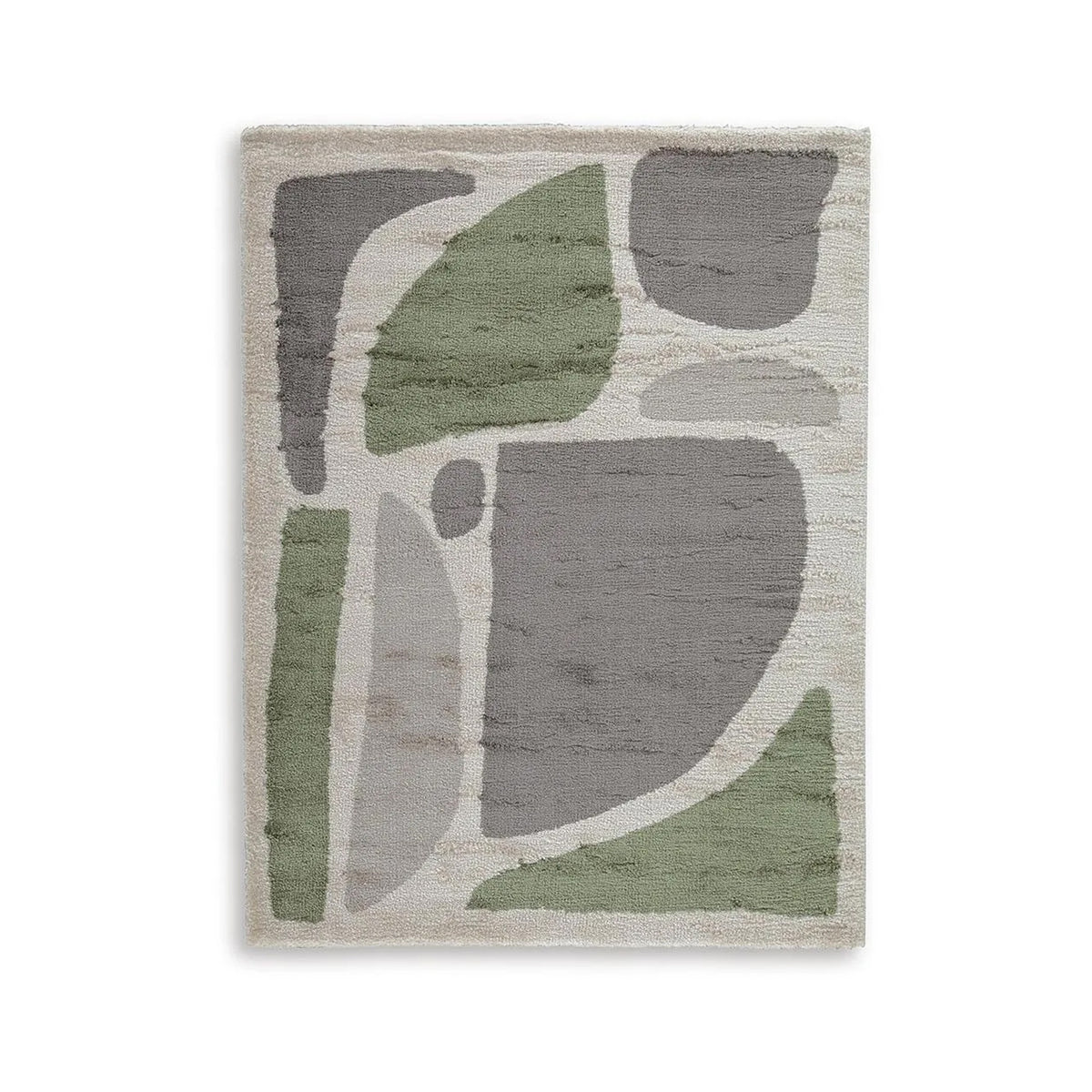 Abram 8x10 Large Area Rug with Green-Gray Geometric Blocks, Ivory