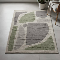 Abram 8x10 Large Area Rug with Green-Gray Geometric Blocks, Ivory