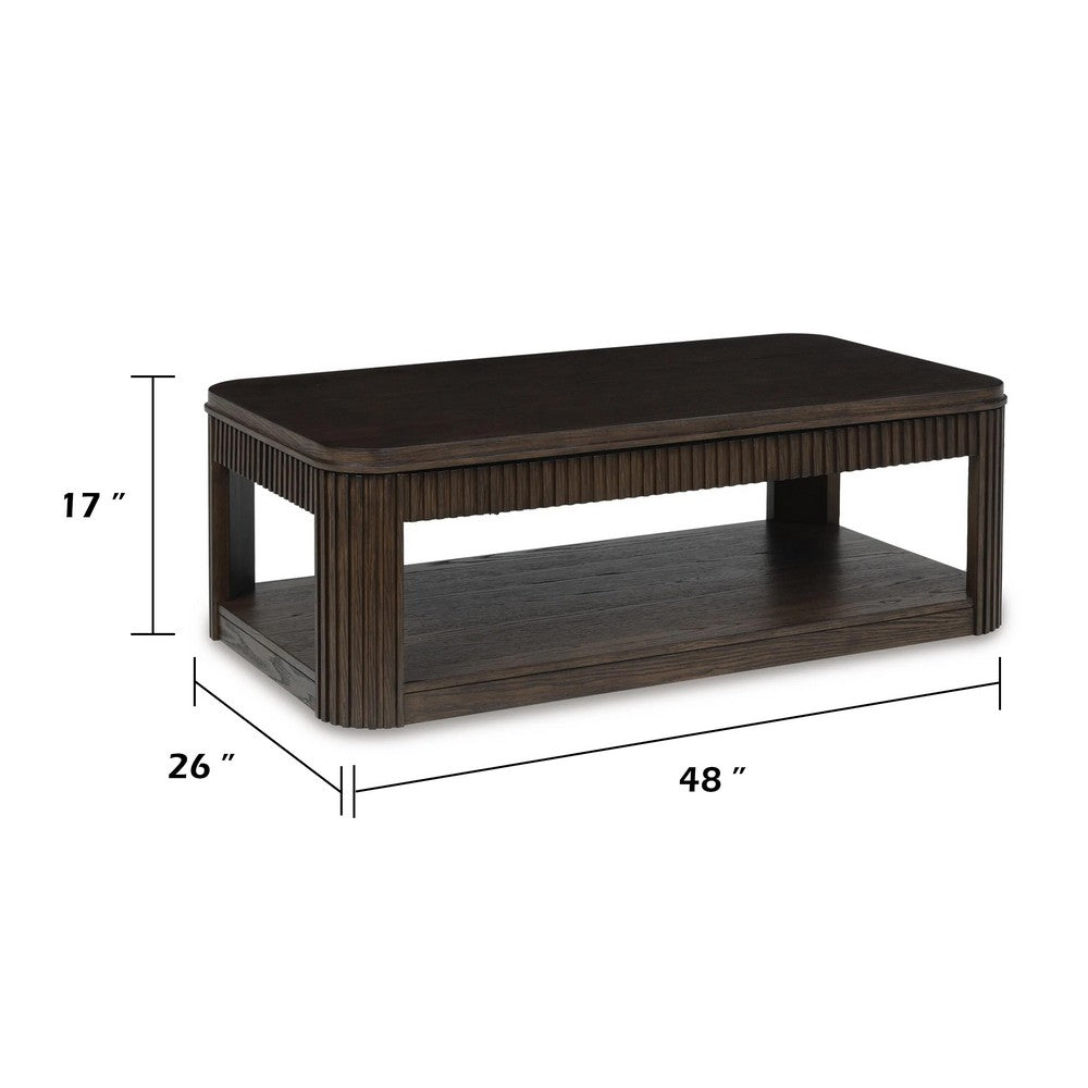 Carli Coffee Table with Lift Top, Open Shelf Base, Dark Brown, 48 Inch - BM354650