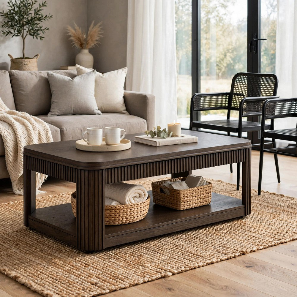 Carli Coffee Table with Lift Top, Open Shelf Base, Dark Brown, 48 Inch - BM354650