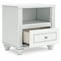 Koze Nightstand with Beaded Drawer and Open Cubby, White Wood 23 Inch - BM354651