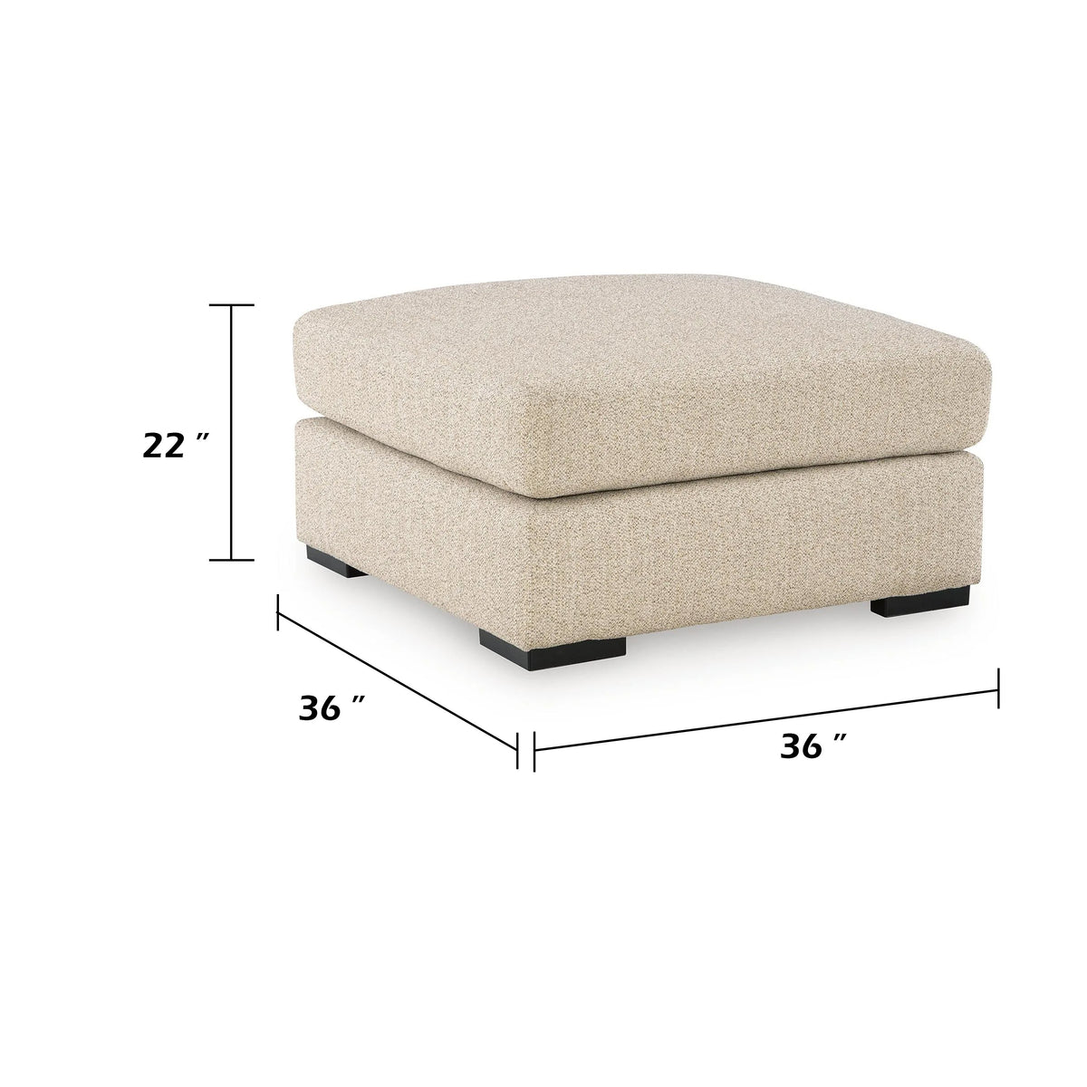 Grove Oversized Square Ottoman, Black Feet, Pebble Beige Textured, 36 Inch