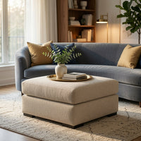 Grove Oversized Square Ottoman, Black Feet, Pebble Beige Textured, 36 Inch
