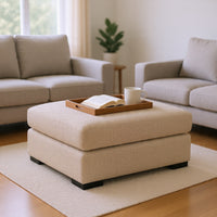 Grove Oversized Square Ottoman, Black Feet, Pebble Beige Textured, 36 Inch