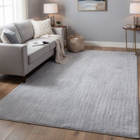 Worly 8x10 Large Area Rug, Textured Linear Patterns, Light Gray Faux Fur