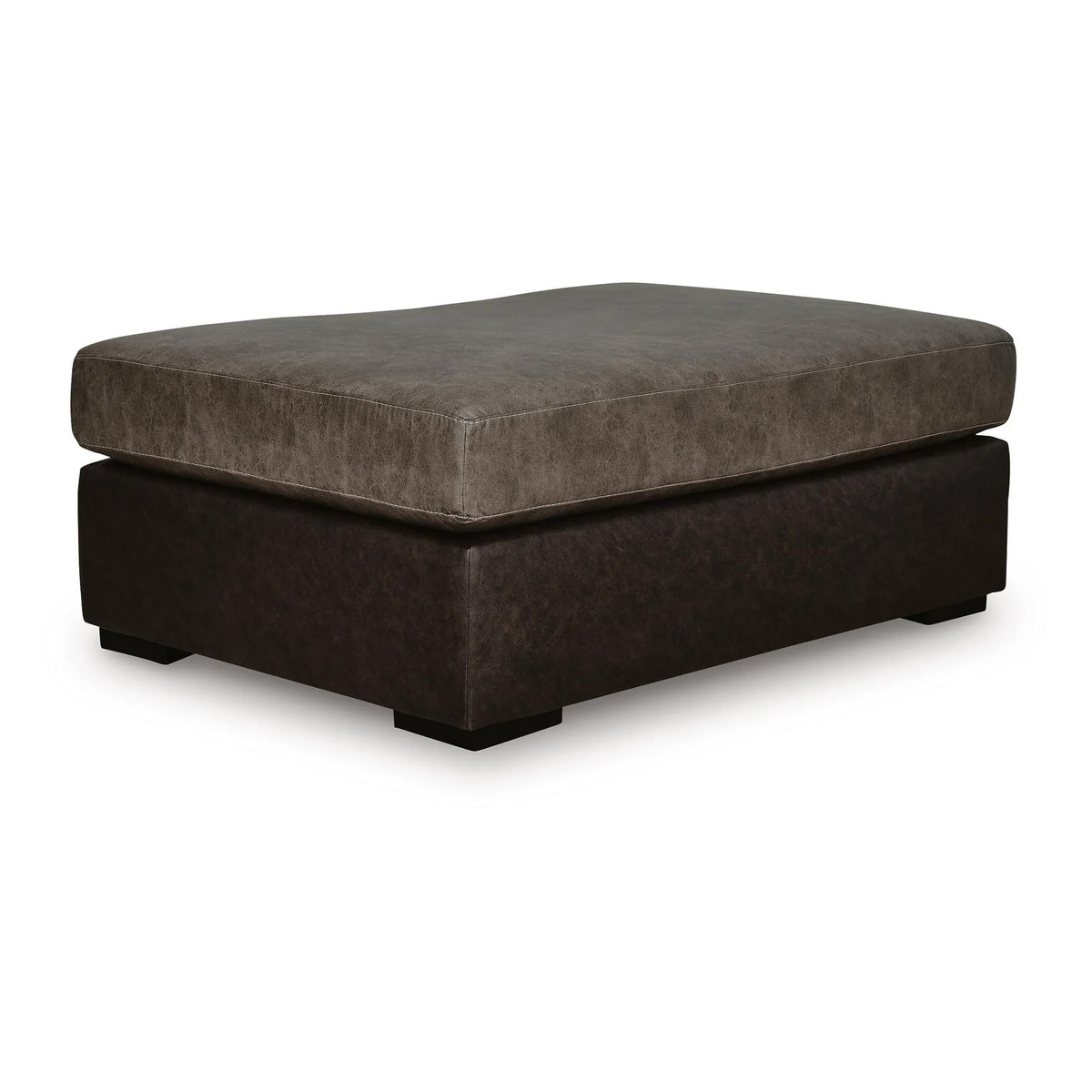 Casy Oversized Ottoman with Block Feet, Fossil Faux Leather 53 Inch