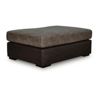 Casy Oversized Ottoman with Block Feet, Fossil Faux Leather 53 Inch