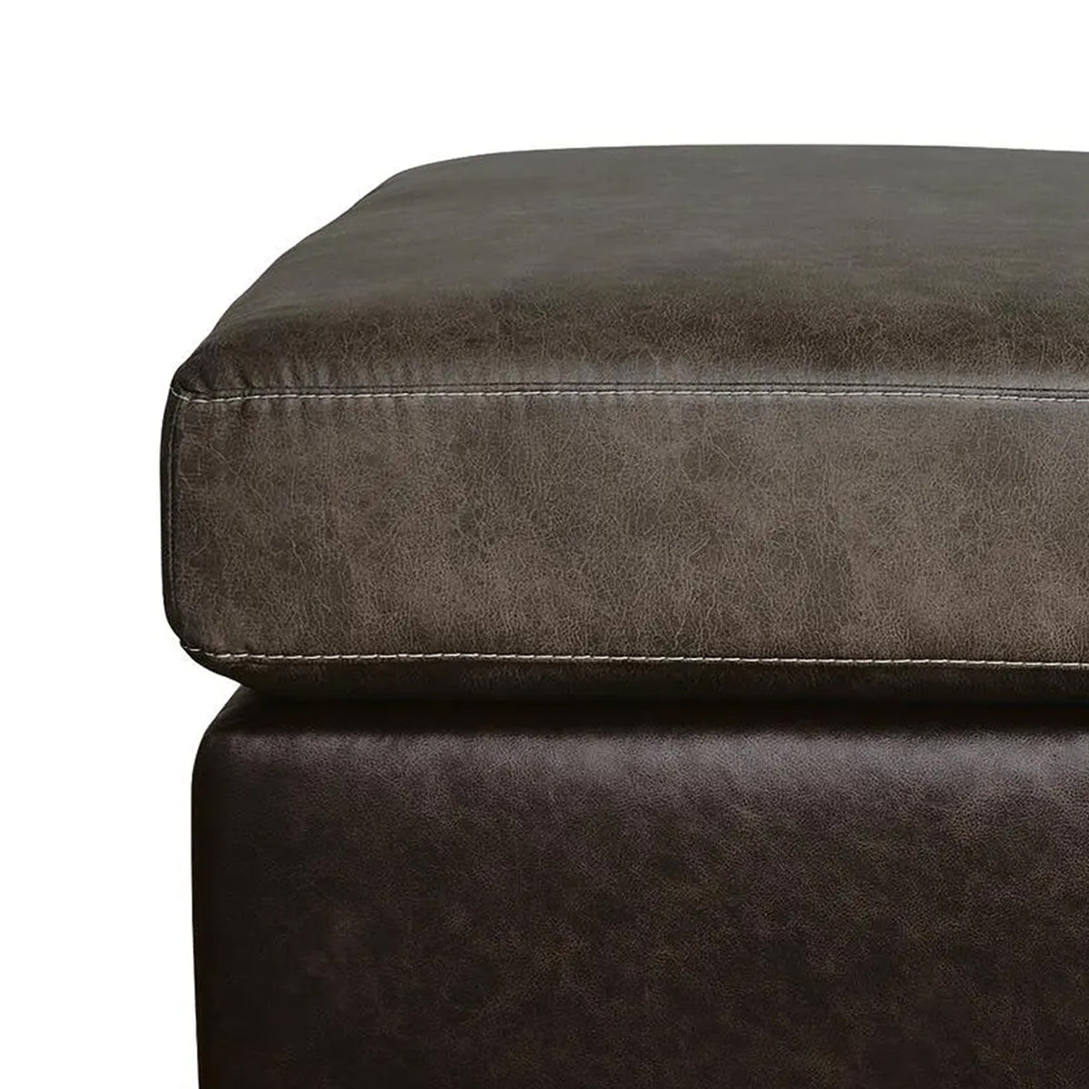 Casy Oversized Ottoman with Block Feet, Fossil Faux Leather 53 Inch