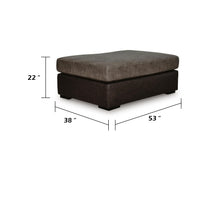 Casy Oversized Ottoman with Block Feet, Fossil Faux Leather 53 Inch