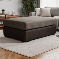 Casy Oversized Ottoman with Block Feet, Fossil Faux Leather 53 Inch