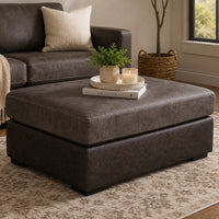 Casy Oversized Ottoman with Block Feet, Fossil Faux Leather 53 Inch