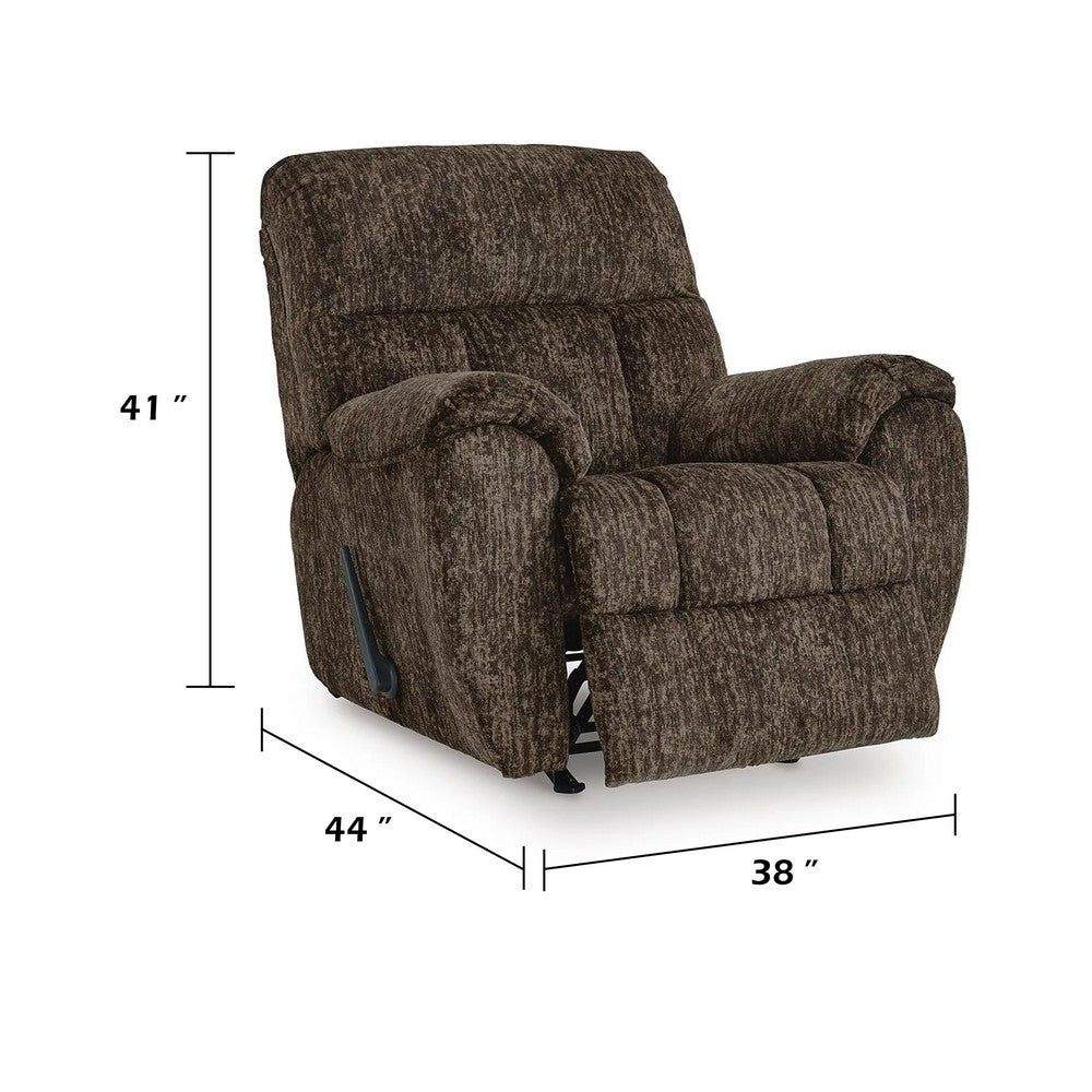 Shelly Manual Rocker Recliner Chair with Padded Arms, Brown Polyester - BM354658