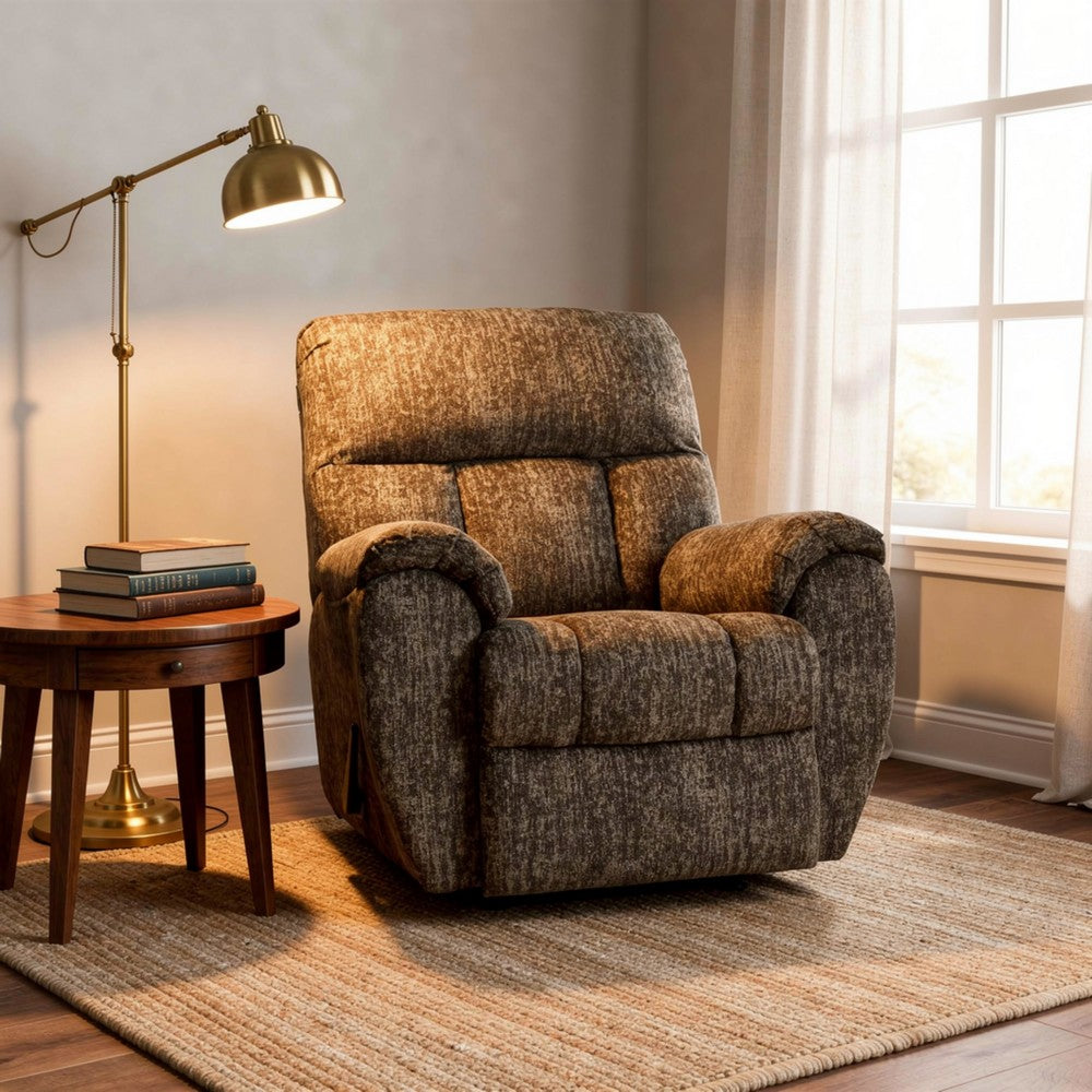 Shelly Manual Rocker Recliner Chair with Padded Arms, Brown Polyester - BM354658
