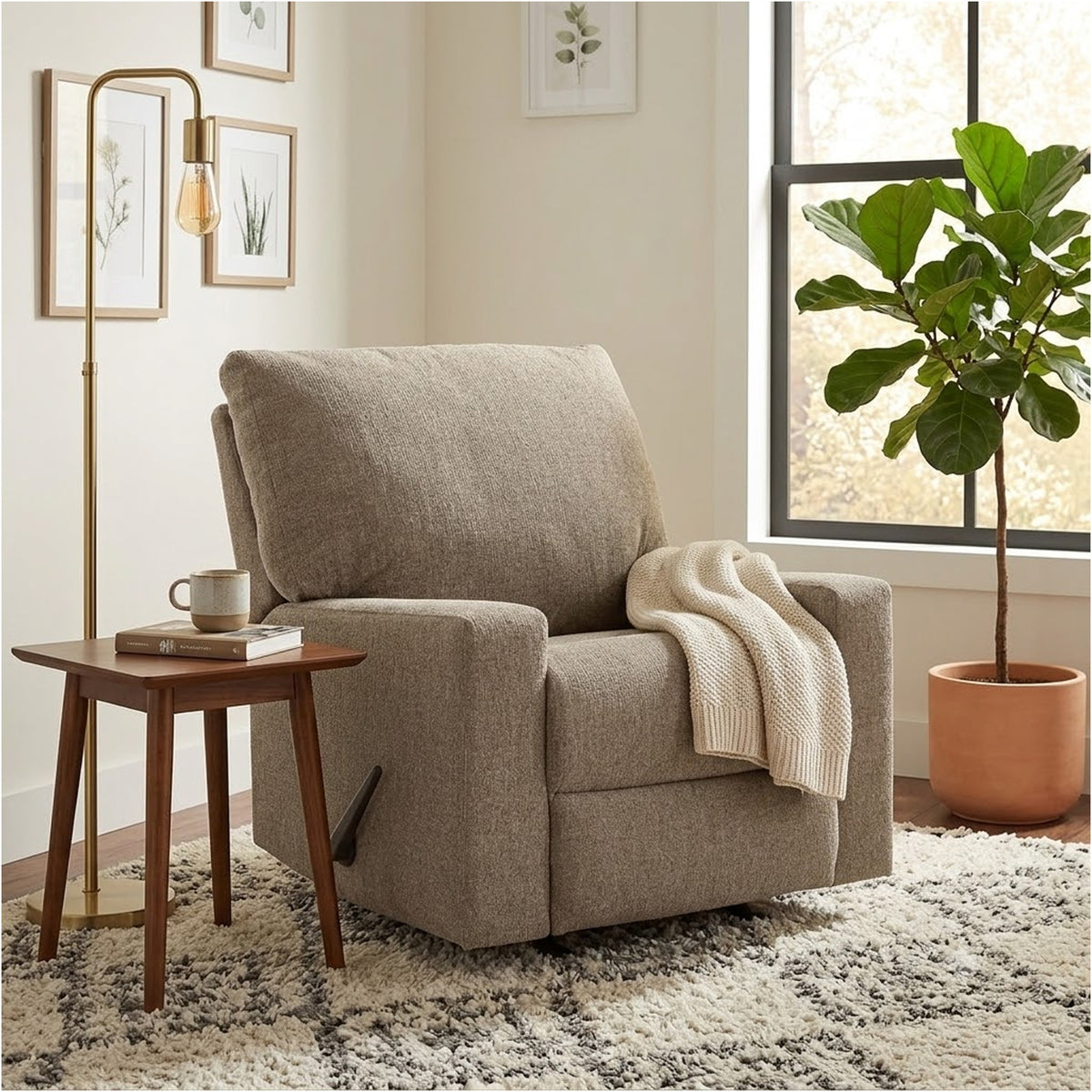 Vely Manual Rocker Recliner Chair, Cushioned Back, Hemp Polyester