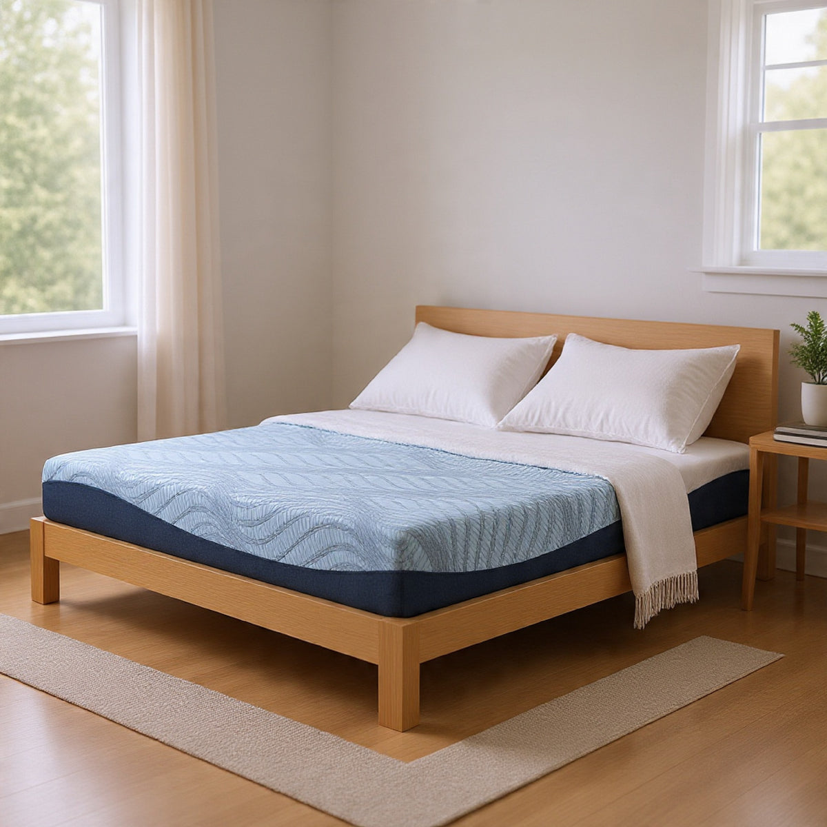 Ryna Memory Foam Full Mattress, Firm Foam Support, Blue Fabric 8 Inch