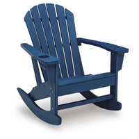 Sunny Outdoor Rocking Adirondack Chair with Built-In Cup, Blue HDPE
