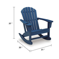Sunny Outdoor Rocking Adirondack Chair with Built-In Cup, Blue HDPE