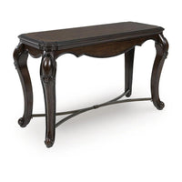 May Sofa Console Table with Ornate Carved Design, Cabriole Legs, Brown Wood 51 Inch - BM354663