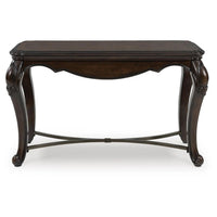 May Sofa Console Table with Ornate Carved Design, Cabriole Legs, Brown Wood 51 Inch - BM354663