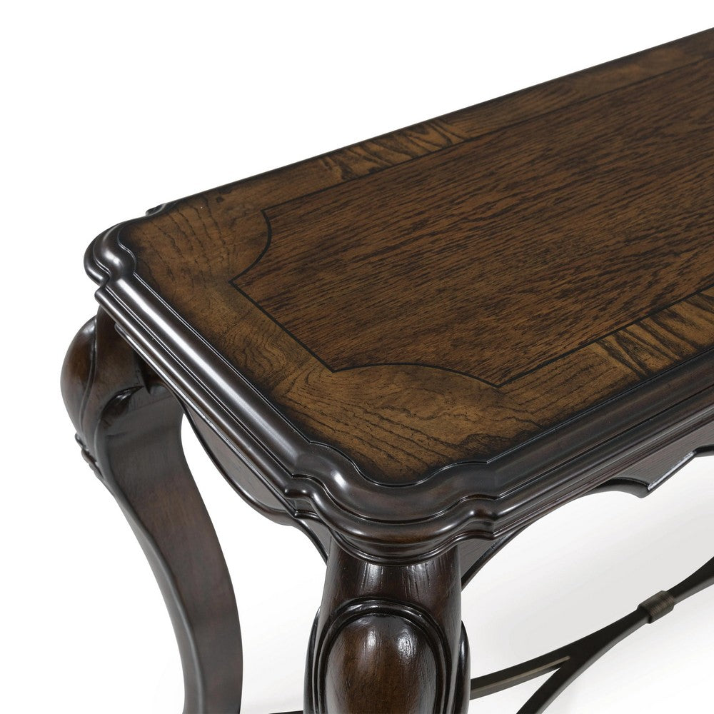 May Sofa Console Table with Ornate Carved Design, Cabriole Legs, Brown Wood 51 Inch - BM354663