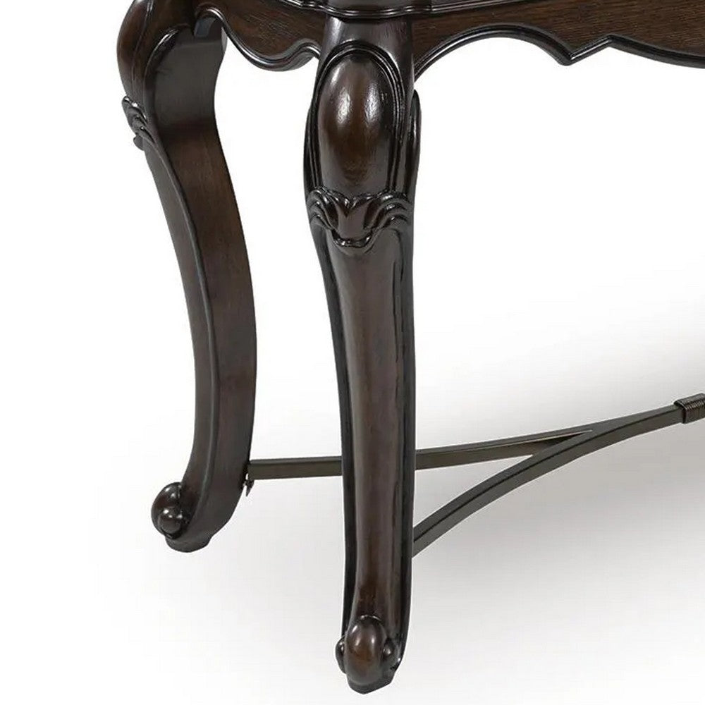 May Sofa Console Table with Ornate Carved Design, Cabriole Legs, Brown Wood 51 Inch - BM354663