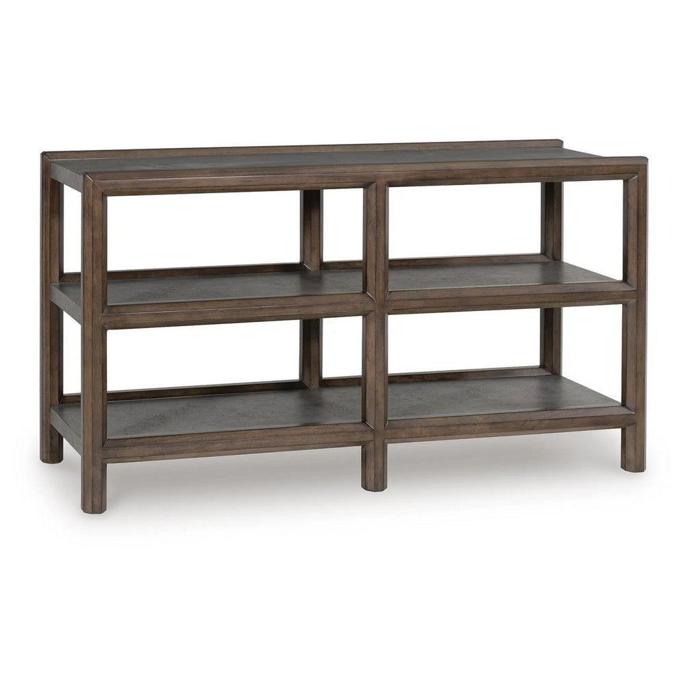 Kio Sofa Console Table with Open Frame, Dual Shelves, Brown-Gray Wood 53 Inch - BM354664