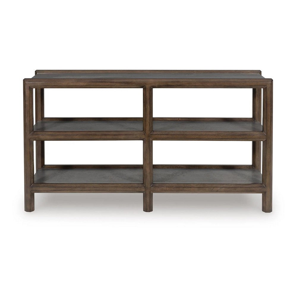 Kio Sofa Console Table with Open Frame, Dual Shelves, Brown-Gray Wood 53 Inch - BM354664