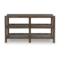 Kio Sofa Console Table with Open Frame, Dual Shelves, Brown-Gray Wood 53 Inch - BM354664