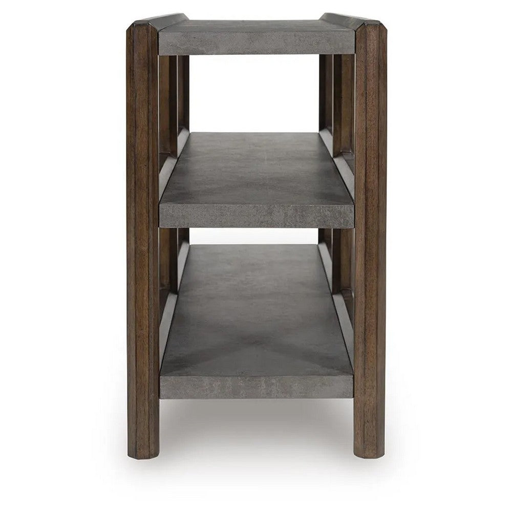 Kio Sofa Console Table with Open Frame, Dual Shelves, Brown-Gray Wood 53 Inch - BM354664