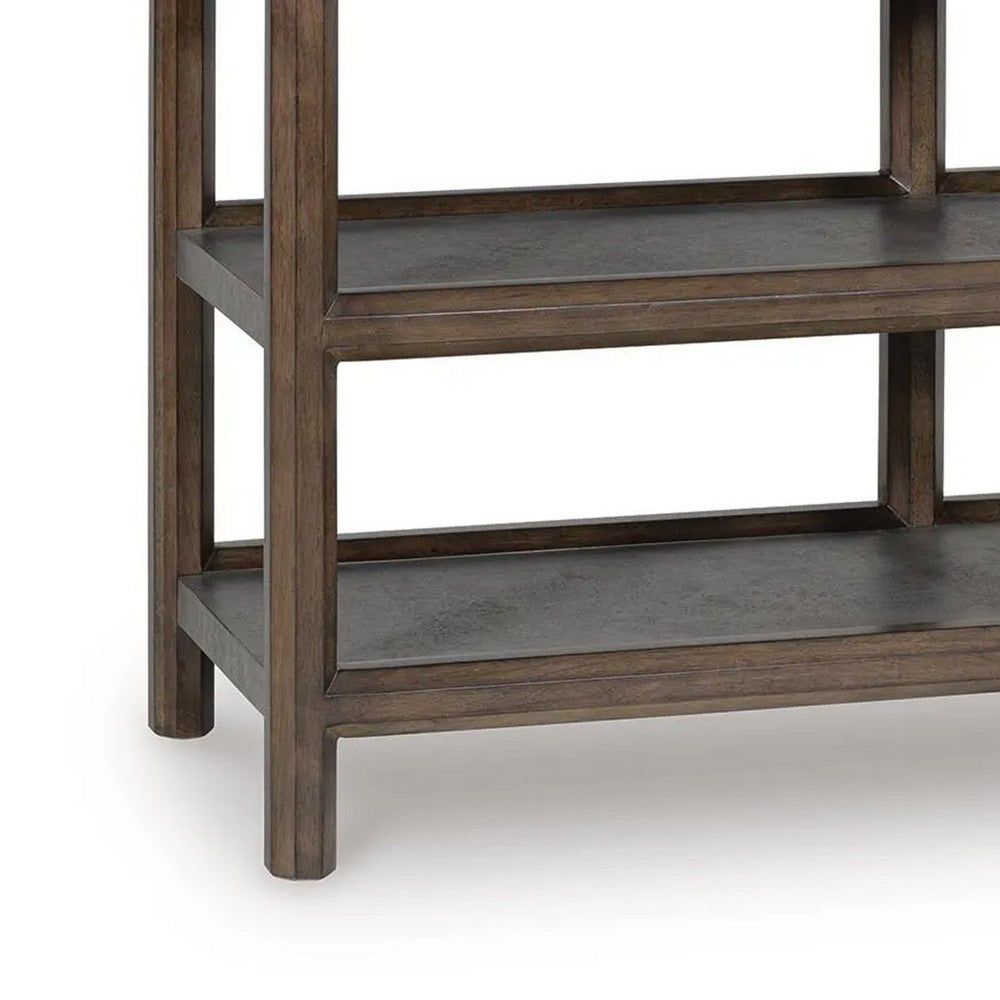 Kio Sofa Console Table with Open Frame, Dual Shelves, Brown-Gray Wood 53 Inch - BM354664