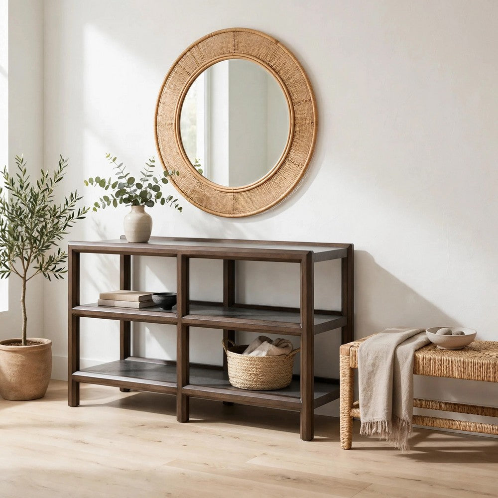 Kio Sofa Console Table with Open Frame, Dual Shelves, Brown-Gray Wood 53 Inch - BM354664