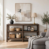 Kio Sofa Console Table with Open Frame, Dual Shelves, Brown-Gray Wood 53 Inch - BM354664