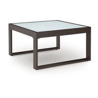 Leca Outdoor Coffee Table, Stone-Look Glass Top, Brown Aluminum 30 Inch