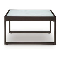 Leca Outdoor Coffee Table, Stone-Look Glass Top, Brown Aluminum 30 Inch