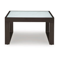 Leca Outdoor Coffee Table, Stone-Look Glass Top, Brown Aluminum 30 Inch