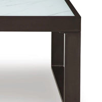 Leca Outdoor Coffee Table, Stone-Look Glass Top, Brown Aluminum 30 Inch