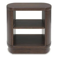 Jeno Fluted Side End Table with Open Shelf Storage, Dark Brown Wood 25 Inch