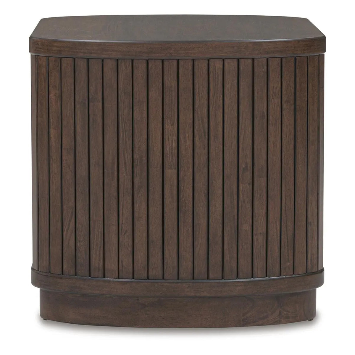 Jeno Fluted Side End Table with Open Shelf Storage, Dark Brown Wood 25 Inch