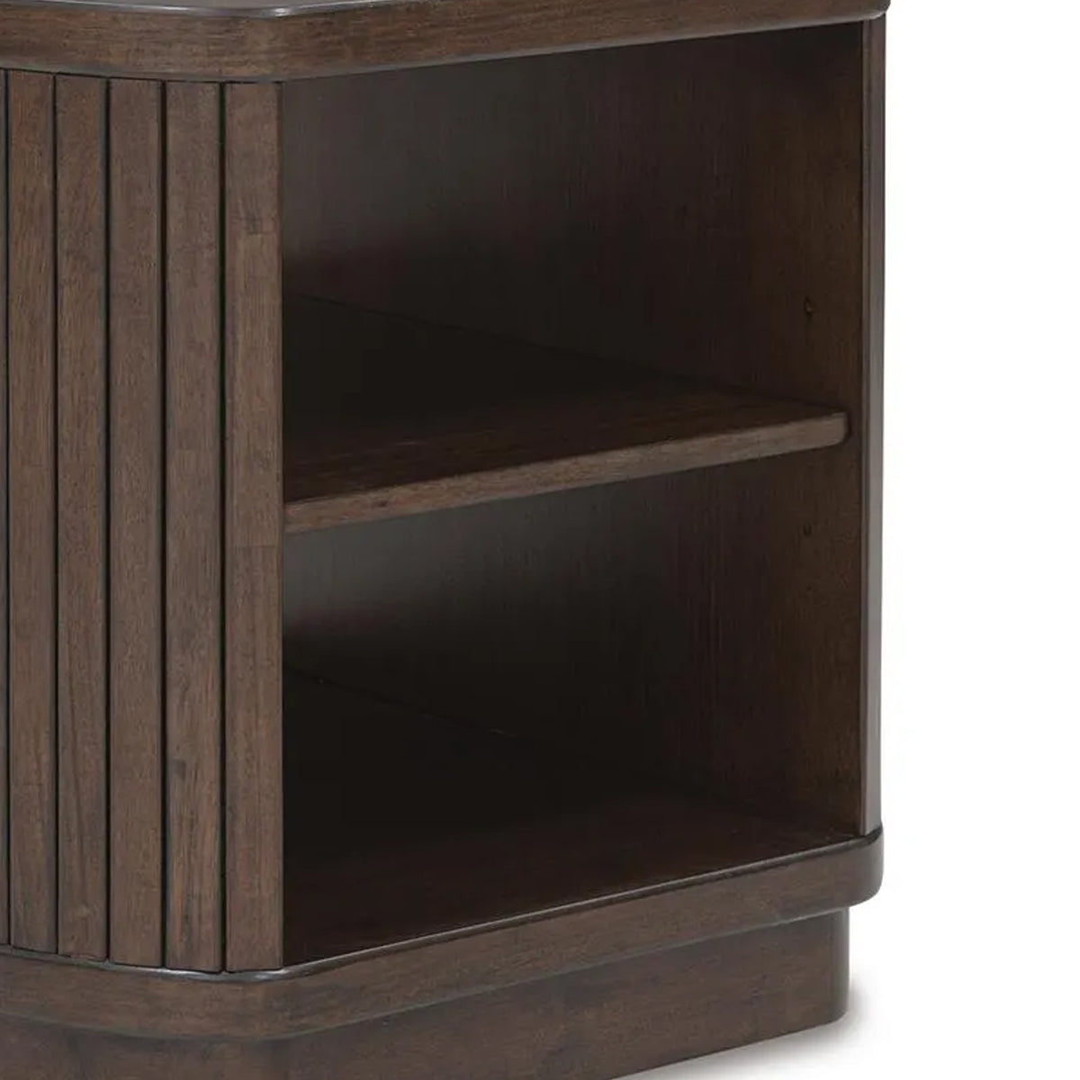 Jeno Fluted Side End Table with Open Shelf Storage, Dark Brown Wood 25 Inch