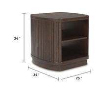 Jeno Fluted Side End Table with Open Shelf Storage, Dark Brown Wood 25 Inch