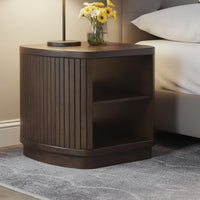Jeno Fluted Side End Table with Open Shelf Storage, Dark Brown Wood 25 Inch