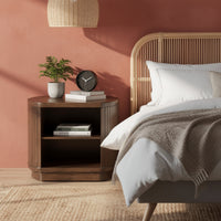 Jeno Fluted Side End Table with Open Shelf Storage, Dark Brown Wood 25 Inch